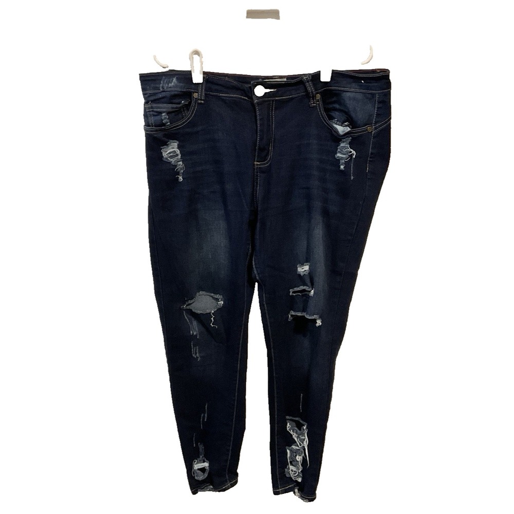 GOGO Jeans USA Distressed Denim Dark  Wash Blue Jeans Size 17 Style 20120